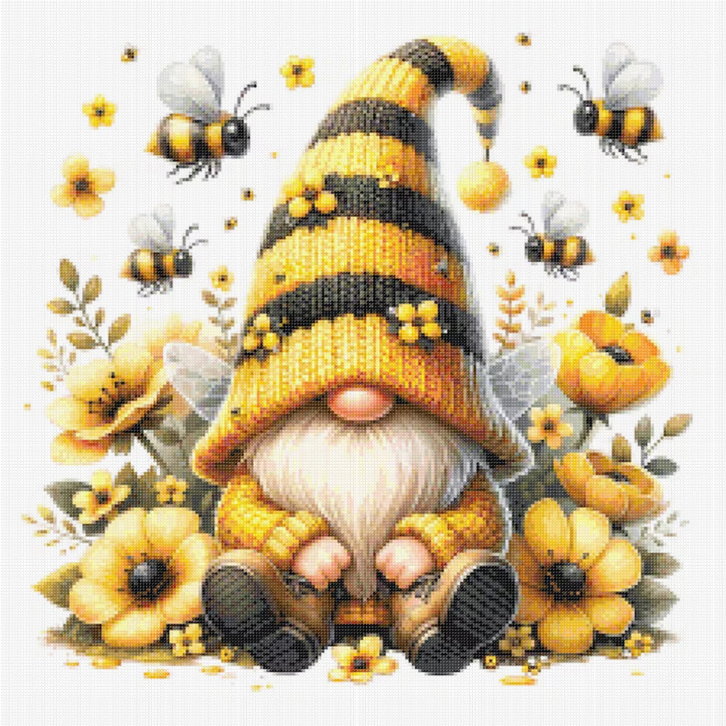 Bee Gnome And Flowers - Full 14CT Stamped Cross Stitch 30x30CM - Huacan