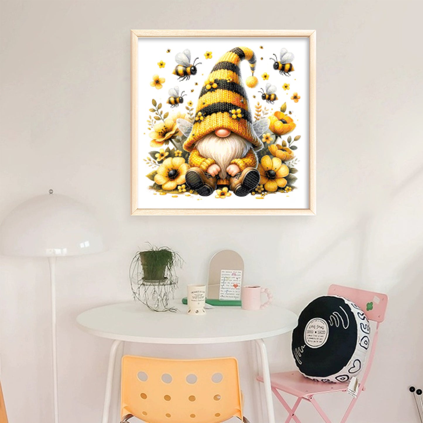 Bee Gnome And Flowers - Full 14CT Stamped Cross Stitch 30x30CM - Huacan
