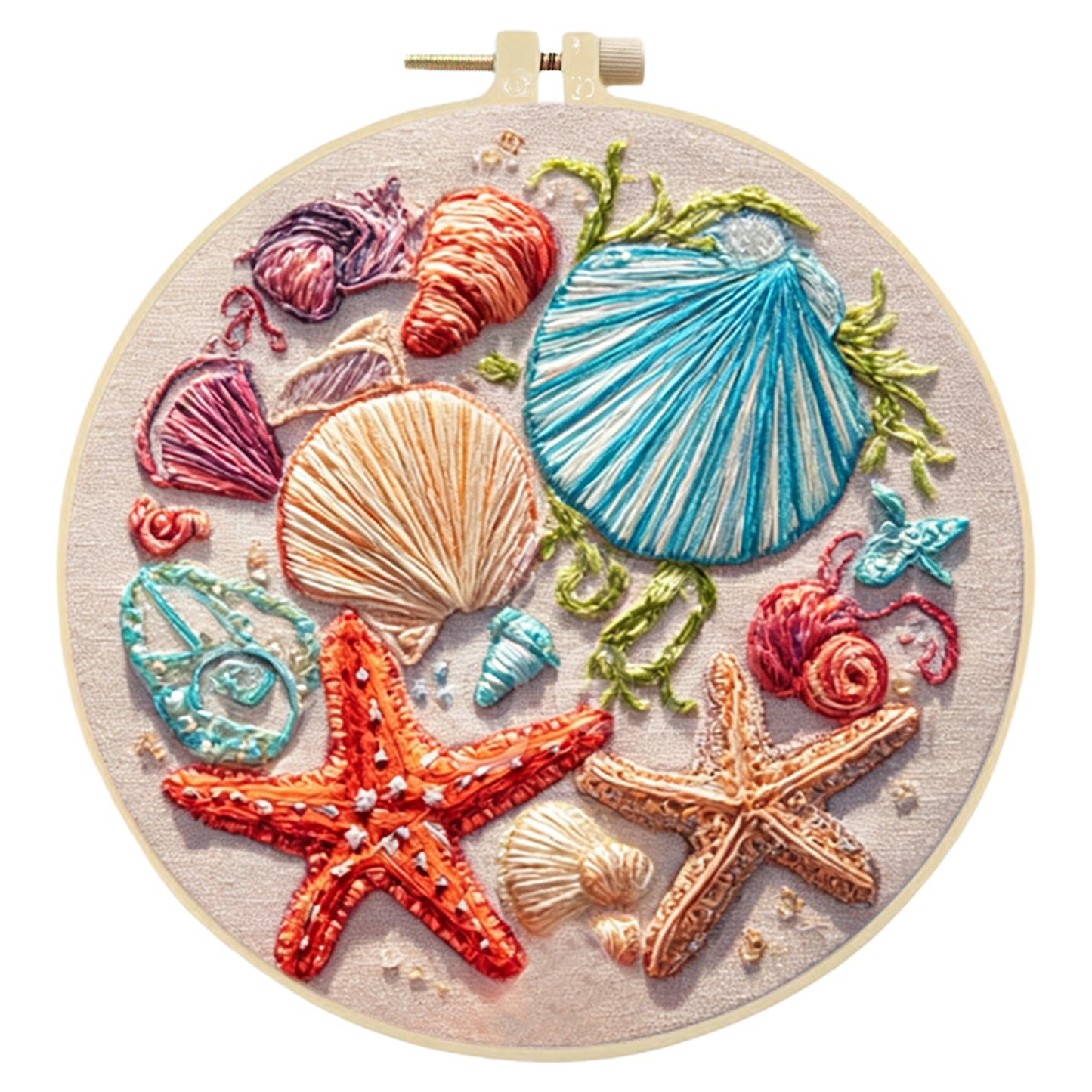 Red Starfish - DIY Embroidery Cross Stitch Kit with Pattern Cotton Threads Needles Hoop 30x30CM/11.81x11.81in