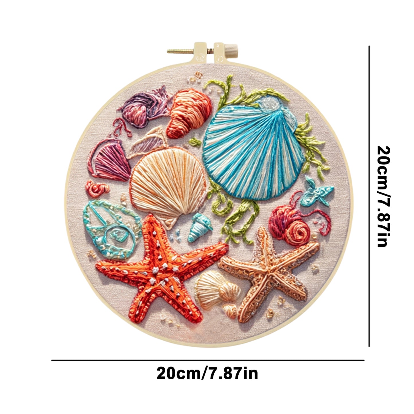 Red Starfish - DIY Embroidery Cross Stitch Kit with Pattern Cotton Threads Needles Hoop 30x30CM/11.81x11.81in
