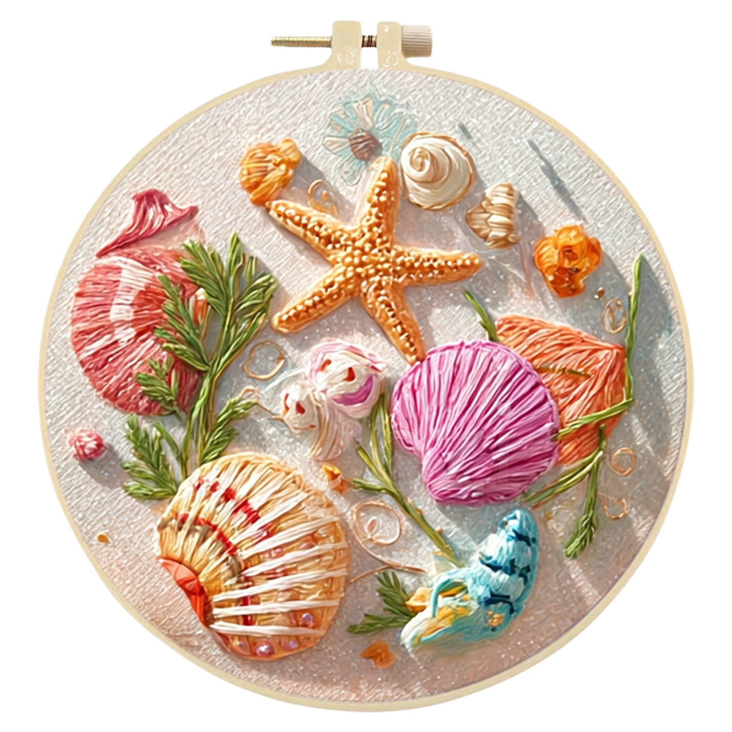 Conch Starfish - DIY Embroidery Cross Stitch Kit with Pattern Cotton Threads Needles Hoop 30x30CM/11.81x11.81in