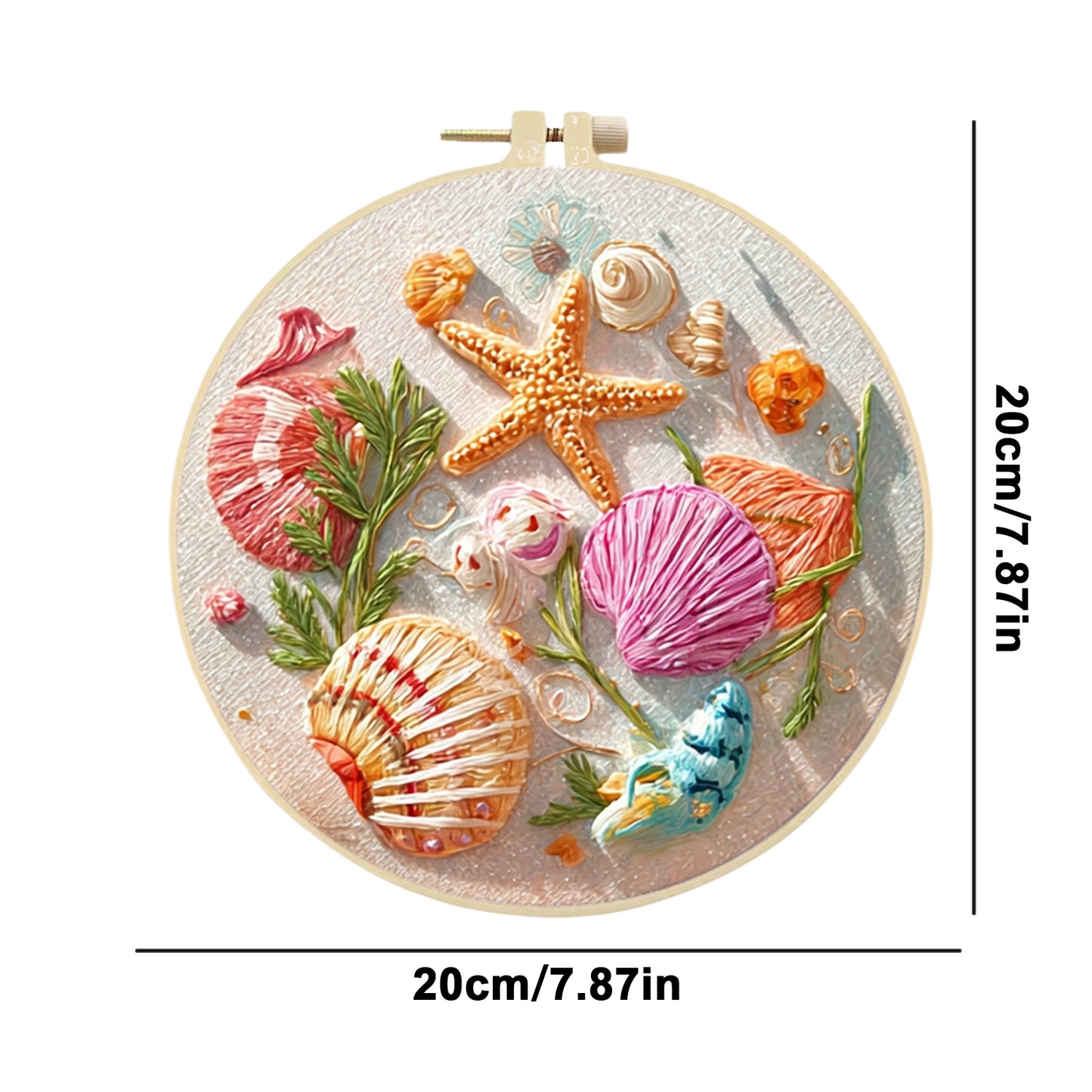 Conch Starfish - DIY Embroidery Cross Stitch Kit with Pattern Cotton Threads Needles Hoop 30x30CM/11.81x11.81in