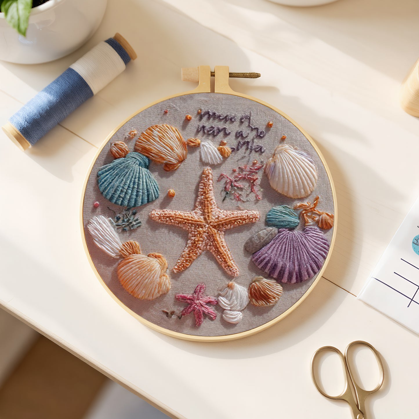 Starfish Conch - DIY Embroidery Cross Stitch Kit with Pattern Cotton Threads Needles Hoop 30x30CM/11.81x11.81in