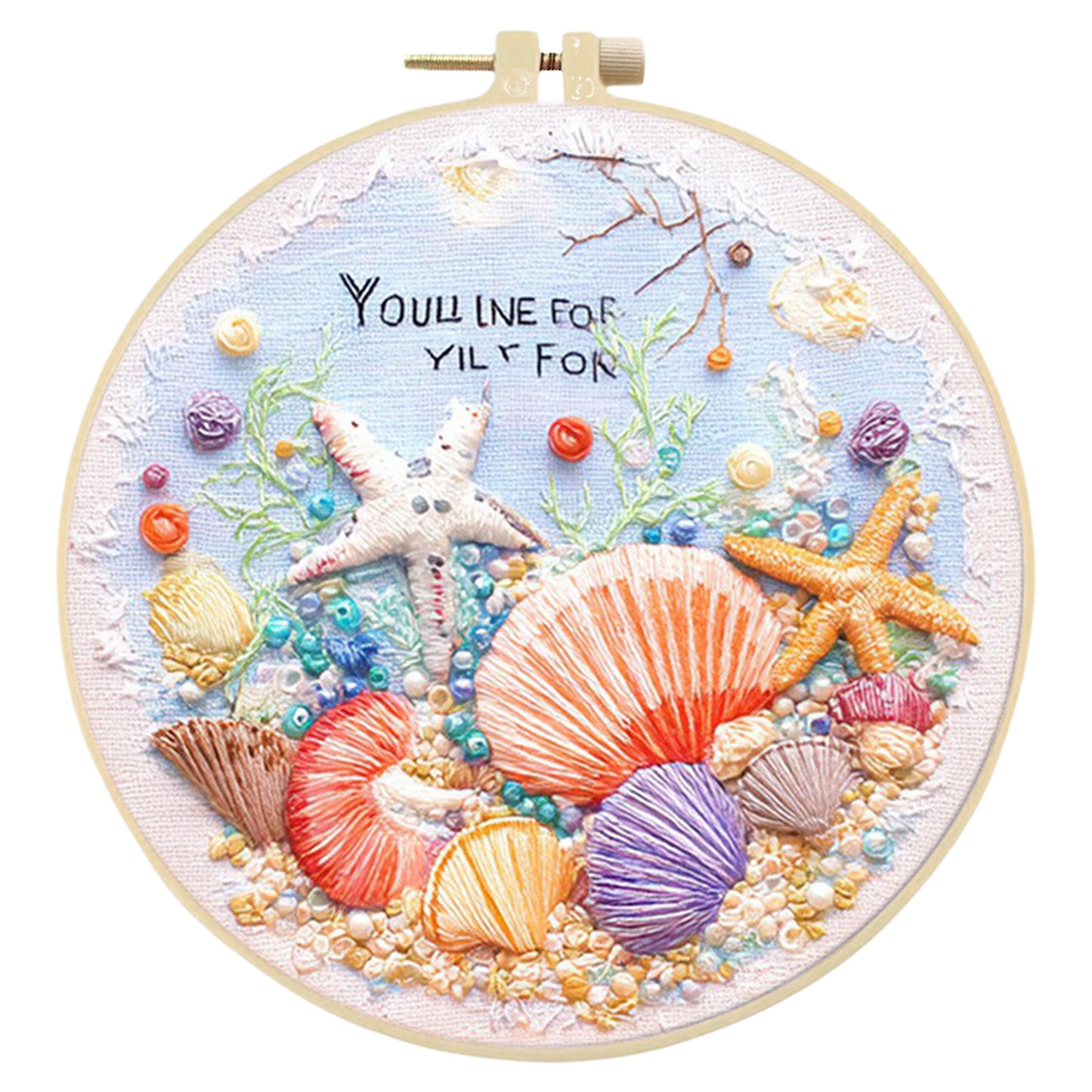 Beach - DIY Embroidery Cross Stitch Kit with Pattern Cotton Threads Needles Hoop 30x30CM/11.81x11.81in