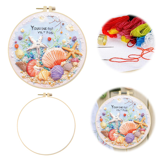 Beach - DIY Embroidery Cross Stitch Kit with Pattern Cotton Threads Needles Hoop 30x30CM/11.81x11.81in