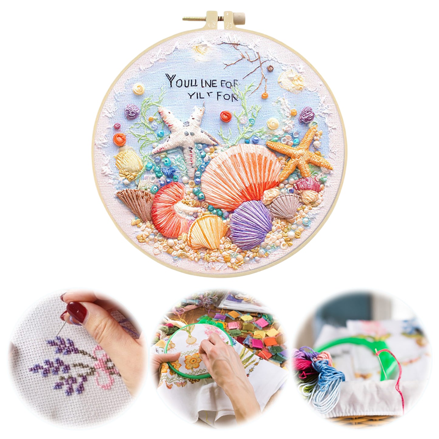 Beach - DIY Embroidery Cross Stitch Kit with Pattern Cotton Threads Needles Hoop 30x30CM/11.81x11.81in