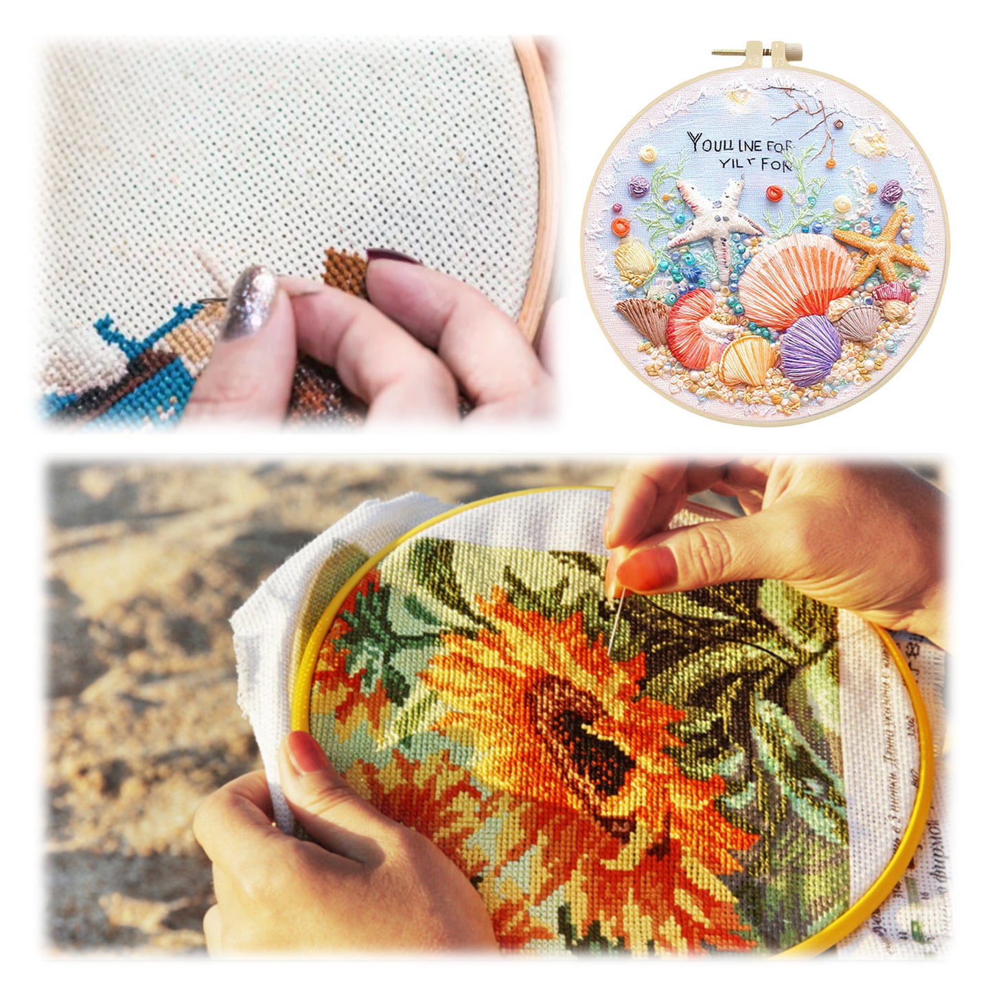 Beach - DIY Embroidery Cross Stitch Kit with Pattern Cotton Threads Needles Hoop 30x30CM/11.81x11.81in