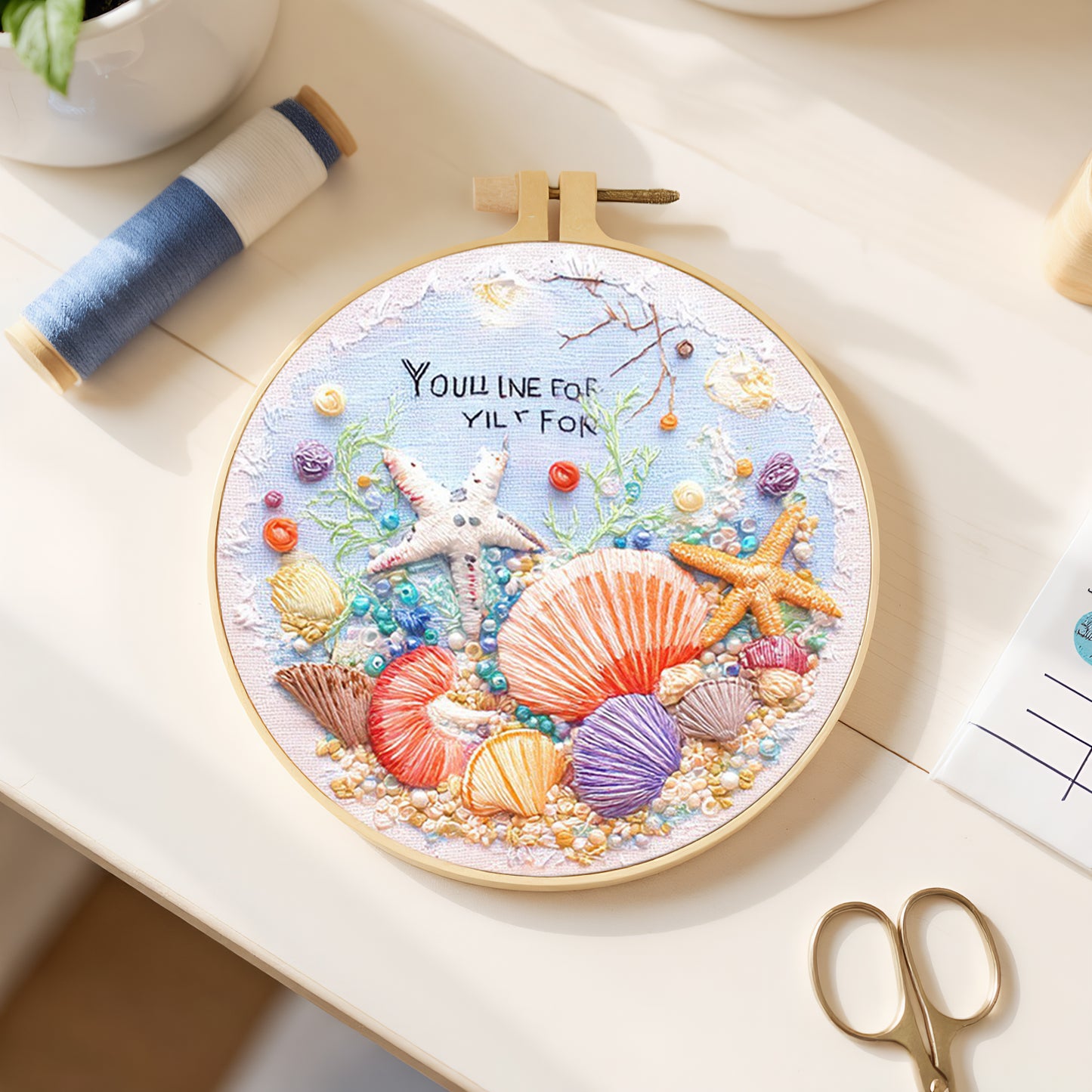 Beach - DIY Embroidery Cross Stitch Kit with Pattern Cotton Threads Needles Hoop 30x30CM/11.81x11.81in