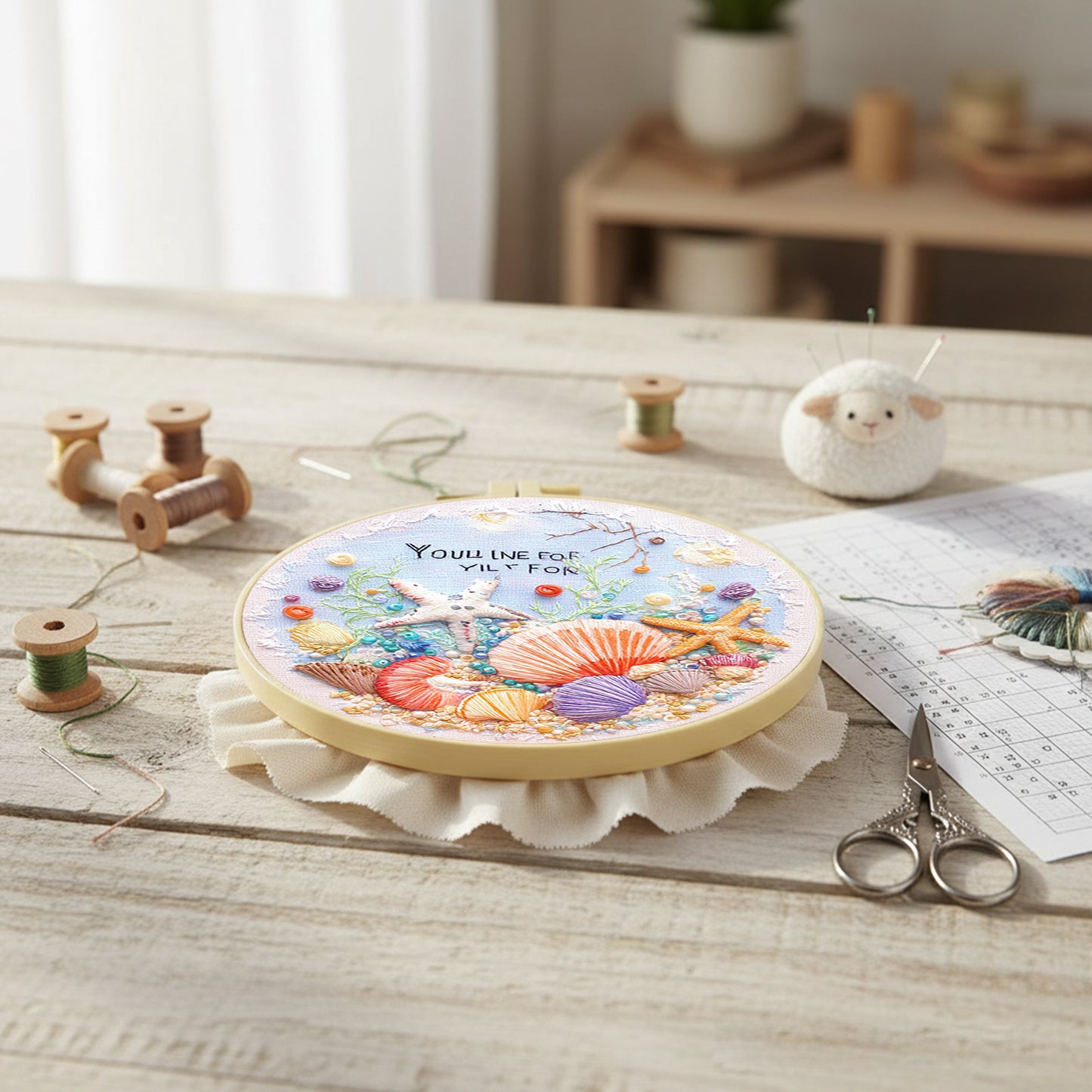 Beach - DIY Embroidery Cross Stitch Kit with Pattern Cotton Threads Needles Hoop 30x30CM/11.81x11.81in
