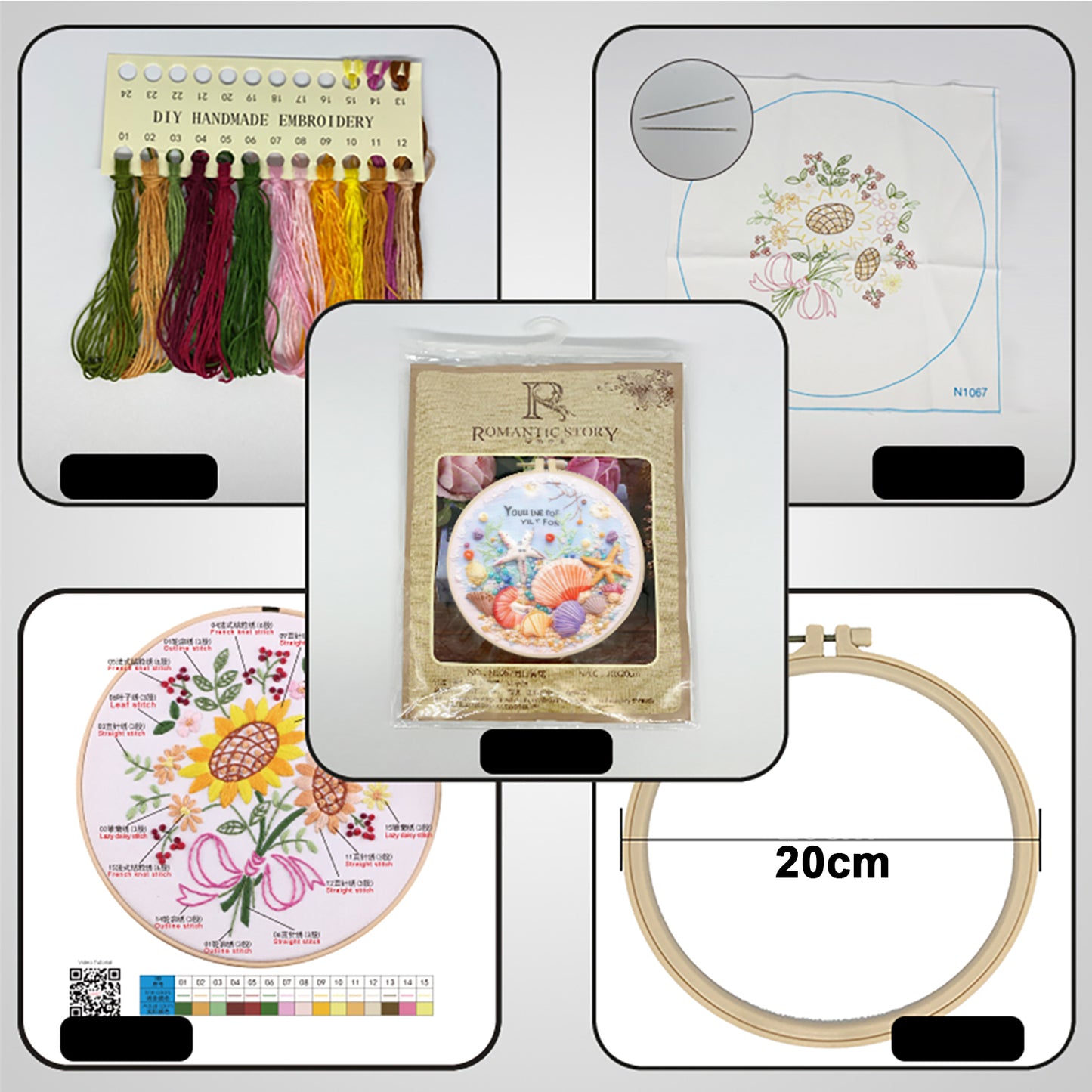 Beach - DIY Embroidery Cross Stitch Kit with Pattern Cotton Threads Needles Hoop 30x30CM/11.81x11.81in