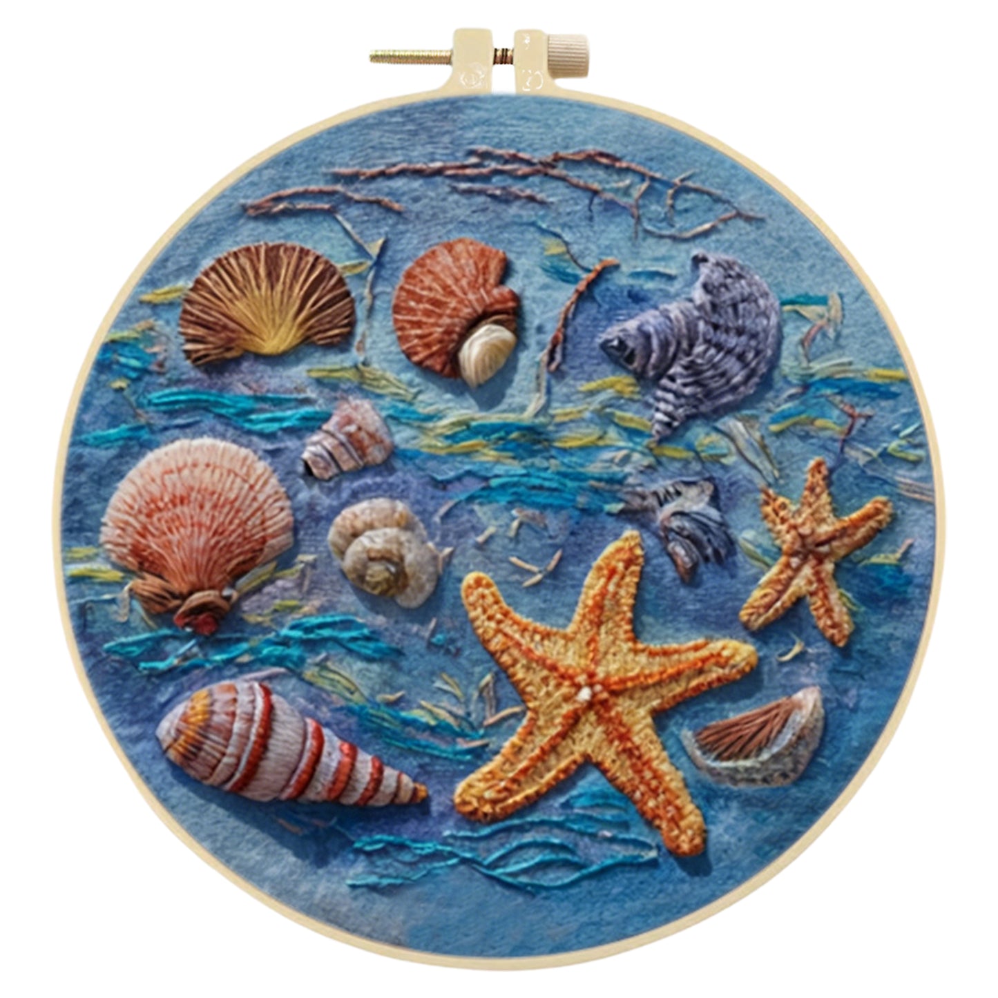 Blue Ocean - DIY Embroidery Cross Stitch Kit with Pattern Cotton Threads Needles Hoop 30x30CM/11.81x11.81in