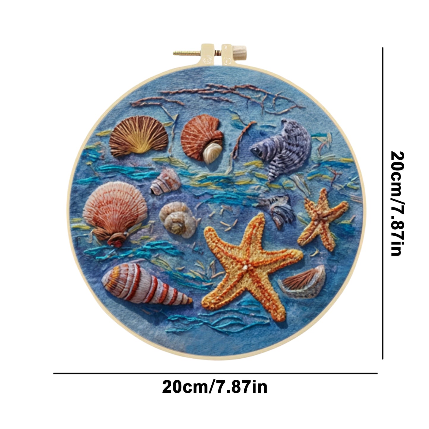 Blue Ocean - DIY Embroidery Cross Stitch Kit with Pattern Cotton Threads Needles Hoop 30x30CM/11.81x11.81in