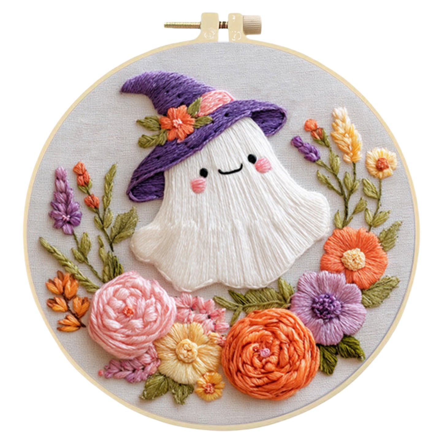 Halloween - DIY Embroidery Cross Stitch Kit with Pattern Cotton Threads Needles Hoop 24x24CM/9.45x9.45in