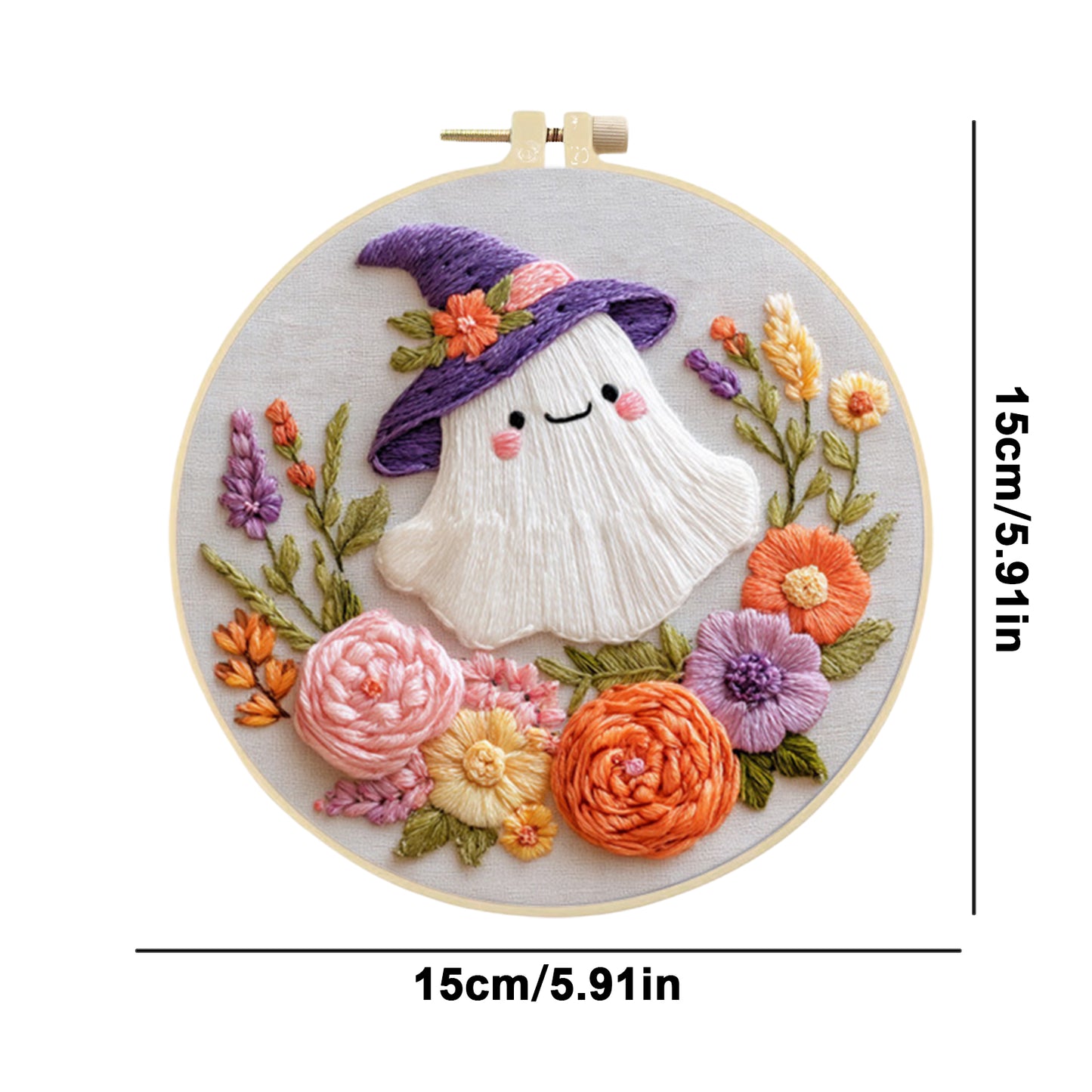 Halloween - DIY Embroidery Cross Stitch Kit with Pattern Cotton Threads Needles Hoop 24x24CM/9.45x9.45in