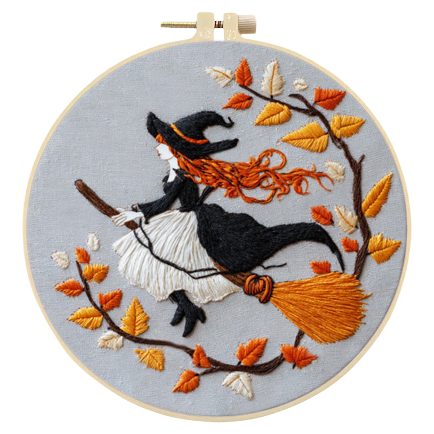 Halloween - DIY Embroidery Cross Stitch Kit with Pattern Cotton Threads Needles Hoop 24x24CM/9.45x9.45in