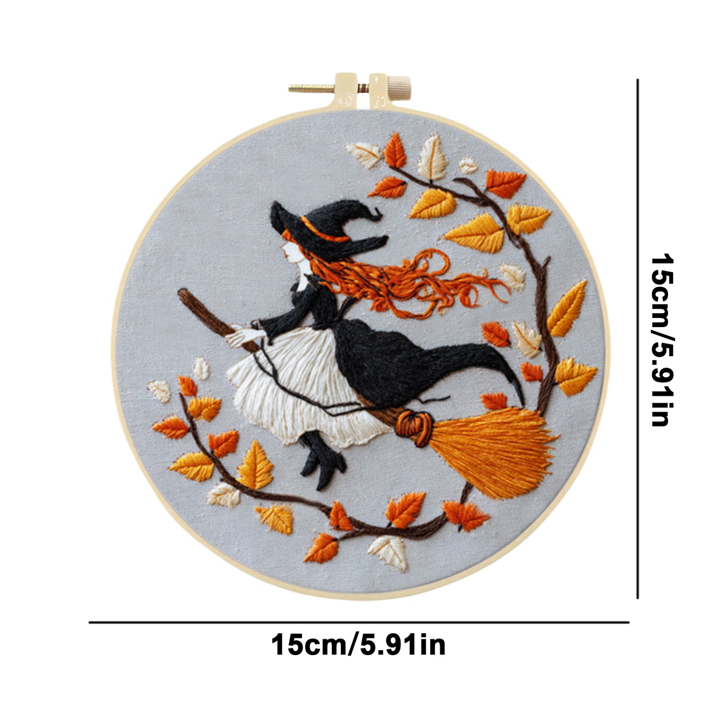 Halloween - DIY Embroidery Cross Stitch Kit with Pattern Cotton Threads Needles Hoop 24x24CM/9.45x9.45in