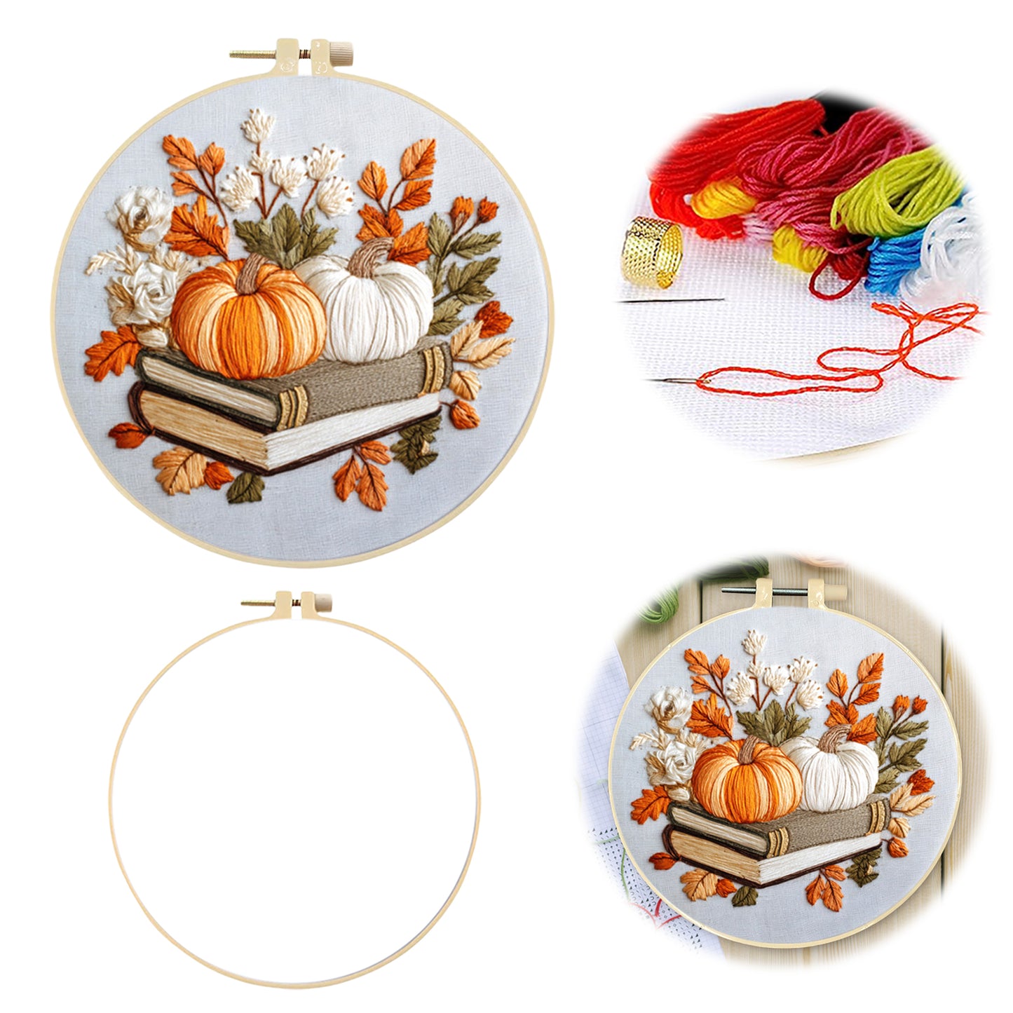 Halloween - DIY Embroidery Cross Stitch Kit with Pattern Cotton Threads Needles Hoop 24x24CM/9.45x9.45in