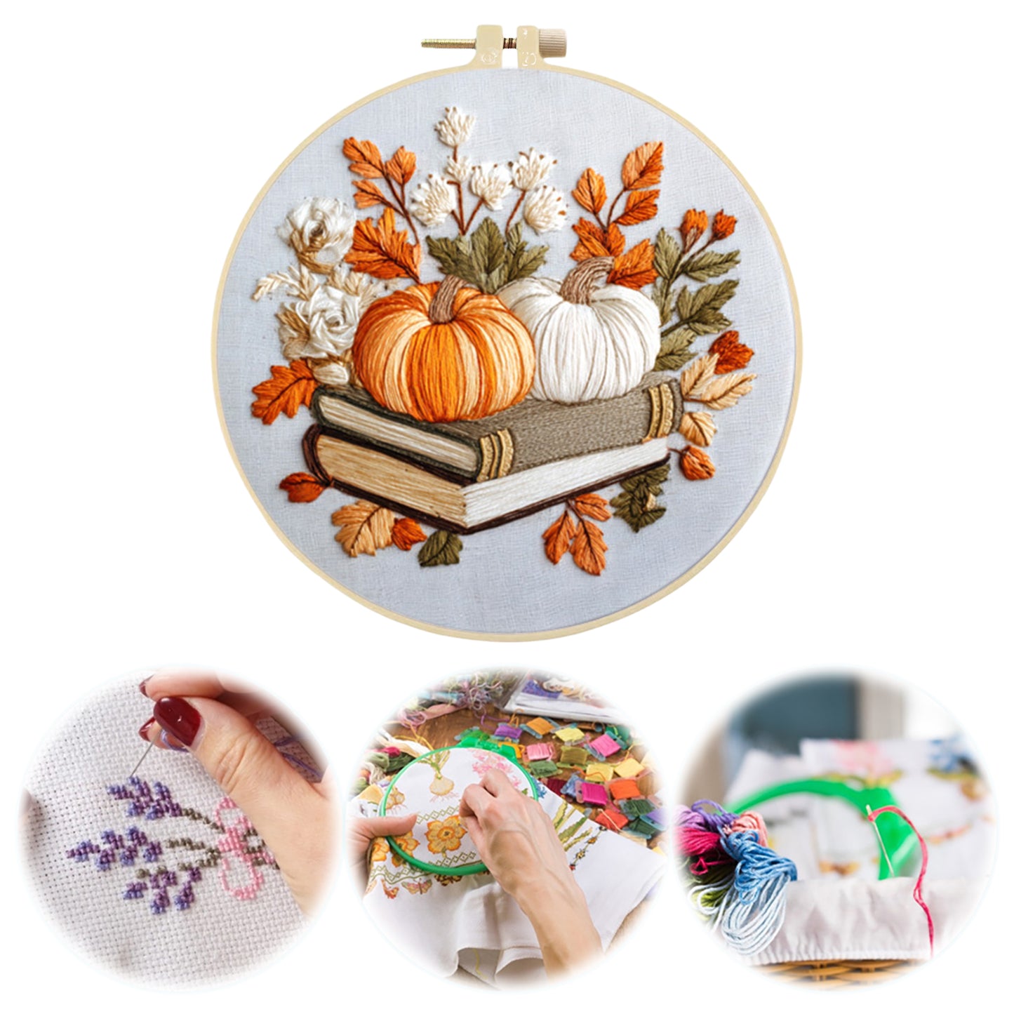 Halloween - DIY Embroidery Cross Stitch Kit with Pattern Cotton Threads Needles Hoop 24x24CM/9.45x9.45in