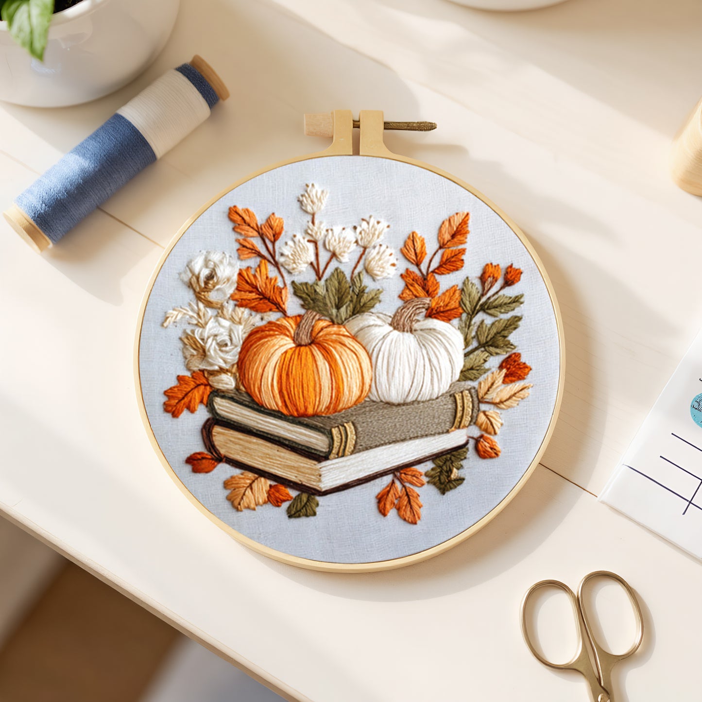 Halloween - DIY Embroidery Cross Stitch Kit with Pattern Cotton Threads Needles Hoop 24x24CM/9.45x9.45in