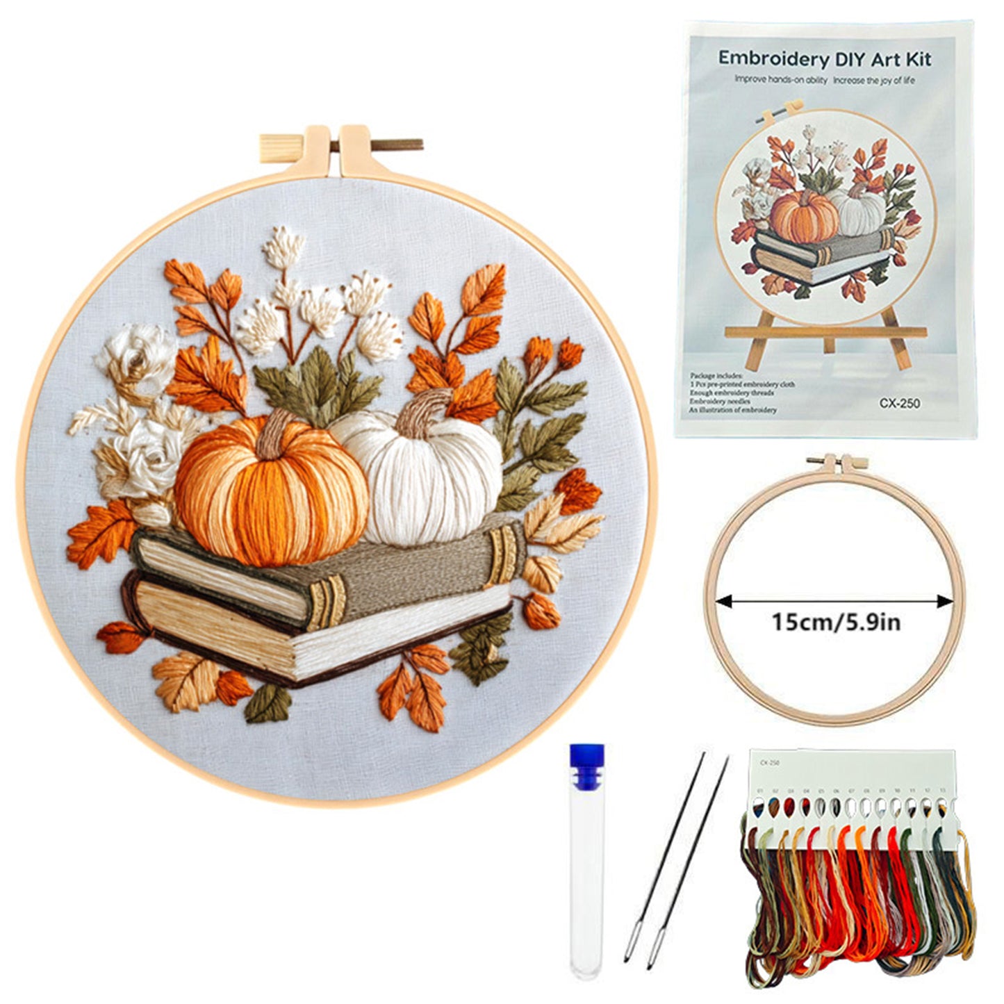 Halloween - DIY Embroidery Cross Stitch Kit with Pattern Cotton Threads Needles Hoop 24x24CM/9.45x9.45in