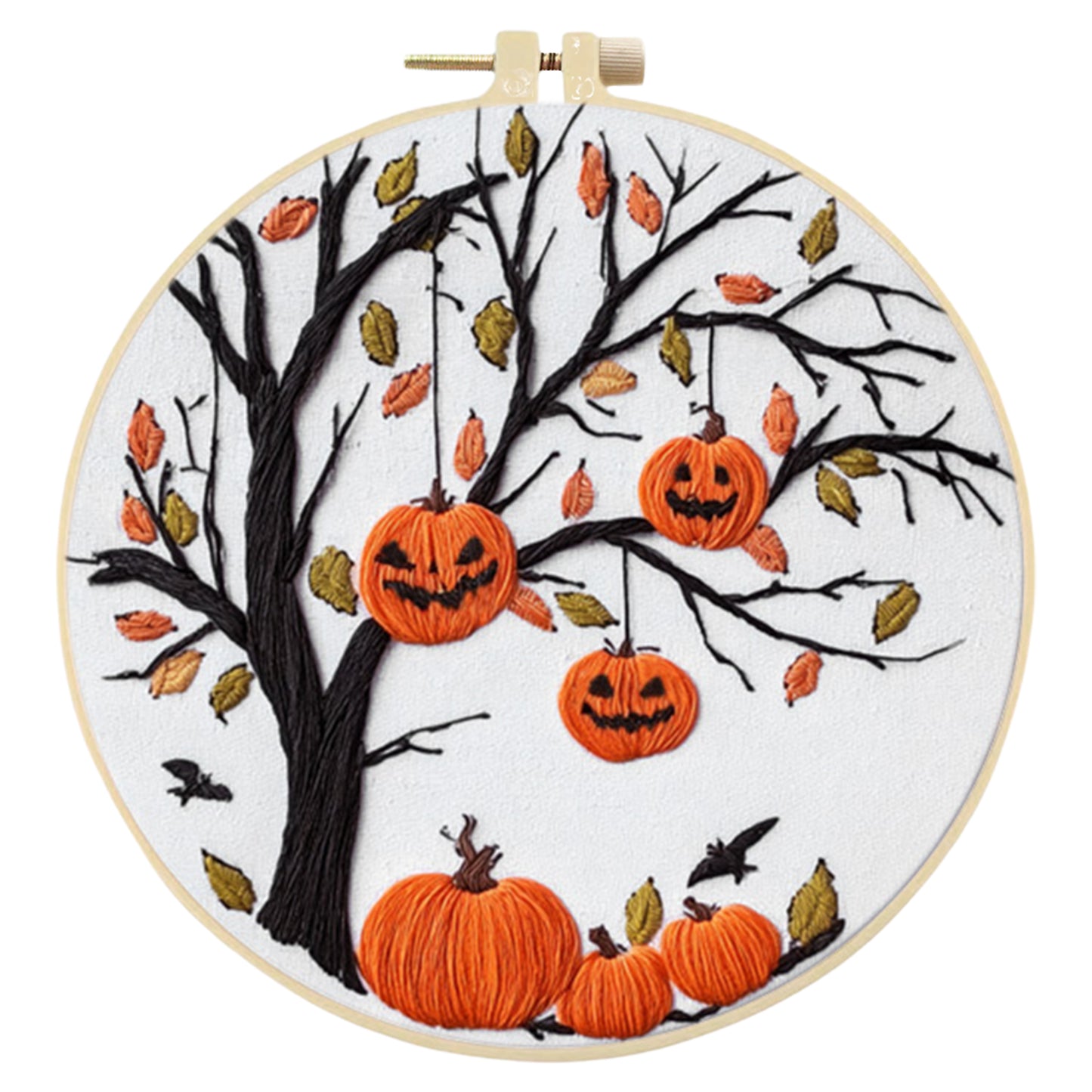 Halloween - DIY Embroidery Cross Stitch Kit with Pattern Cotton Threads Needles Hoop 24x24CM/9.45x9.45in
