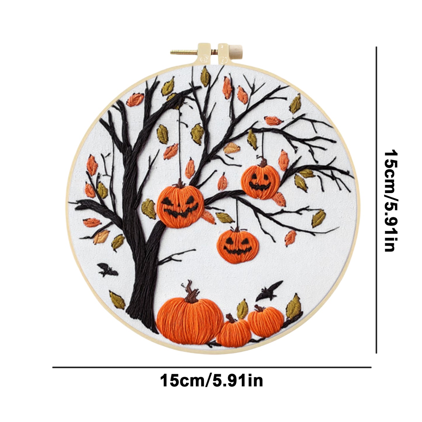 Halloween - DIY Embroidery Cross Stitch Kit with Pattern Cotton Threads Needles Hoop 24x24CM/9.45x9.45in