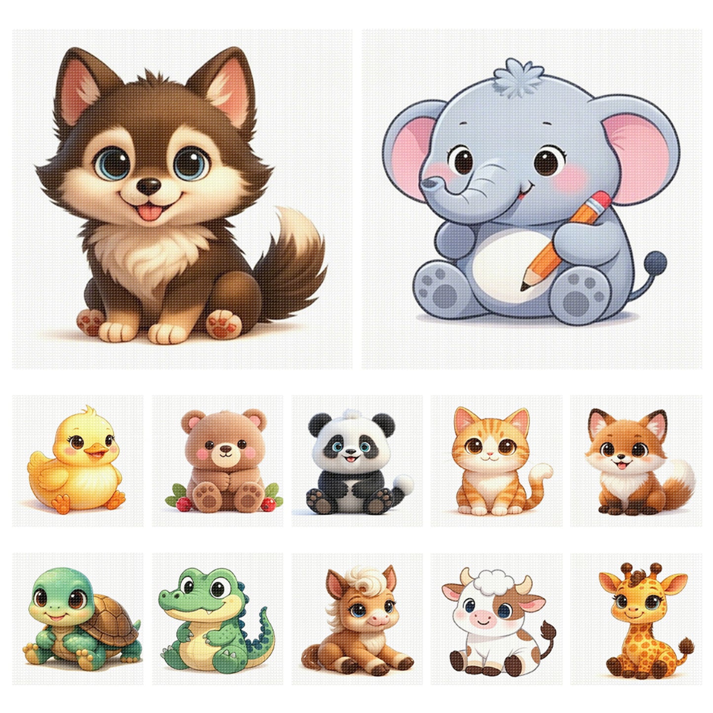 Cute Animals - Partial 11CT Stamped Cross Stitch 15x15CM - Huacan