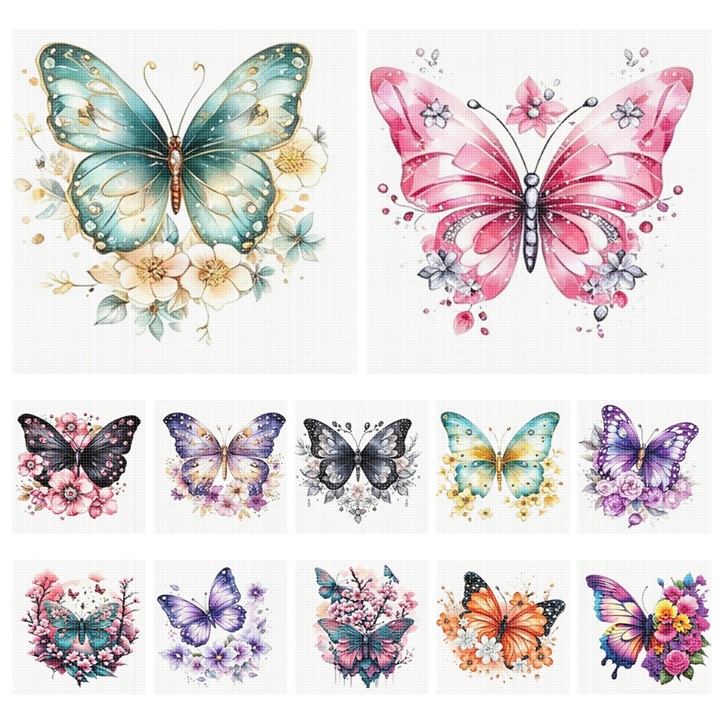 Floral Butterflies - Partial 11CT Stamped Cross Stitch 15x15CM - Huacan