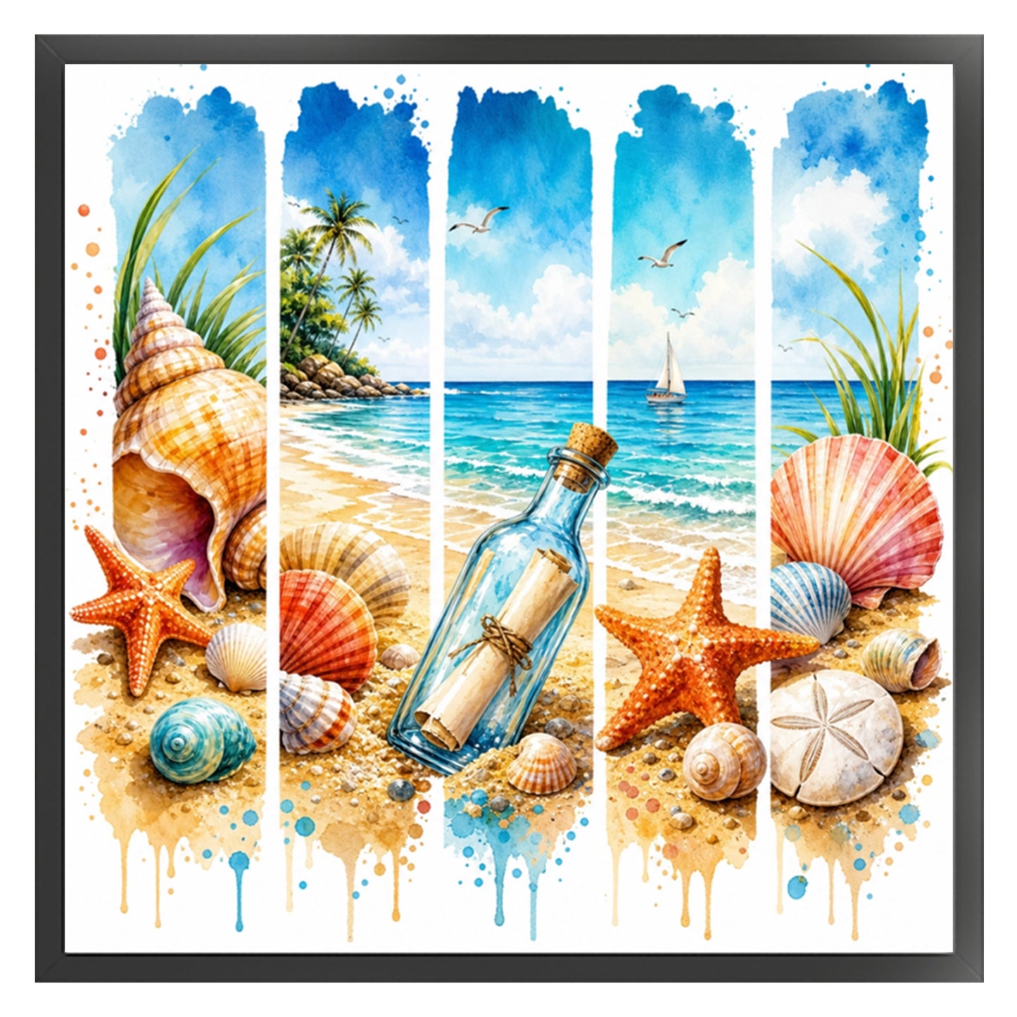 Summer Beach Message In Bottle - Full 11CT Stamped Cross Stitch 45x45CM - Huacan