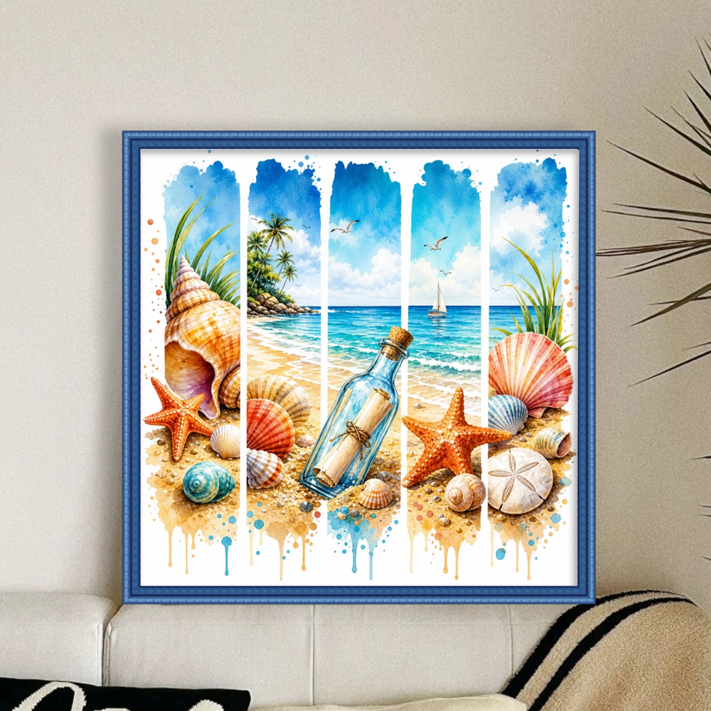 Summer Beach Message In Bottle - Full 11CT Stamped Cross Stitch 45x45CM - Huacan