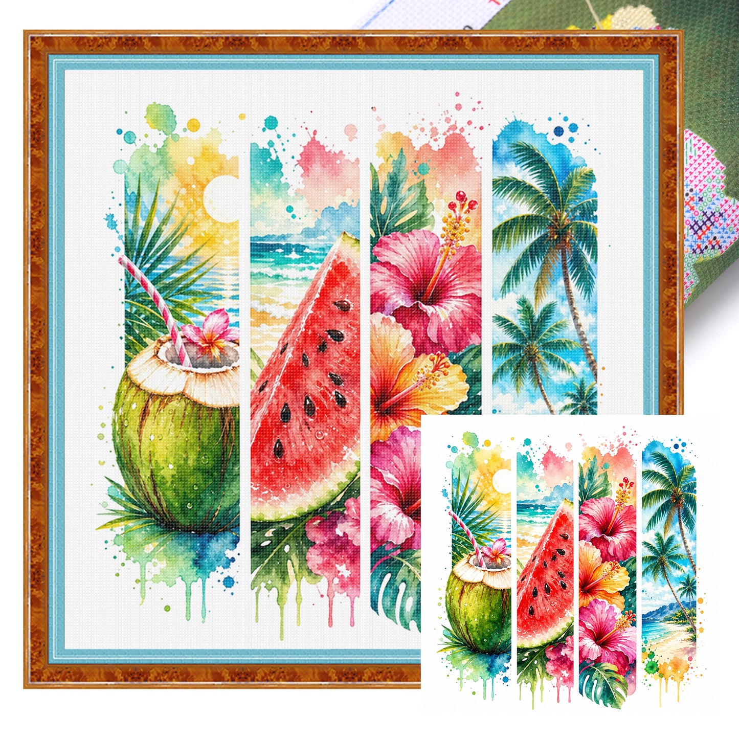 Summer Beach Fruits - Full 11CT Stamped Cross Stitch 45x45CM - Huacan