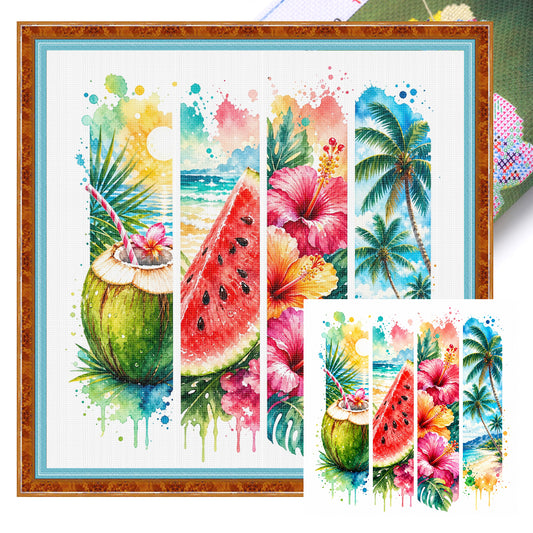 Summer Beach Fruits - Full 11CT Stamped Cross Stitch 45x45CM - Huacan