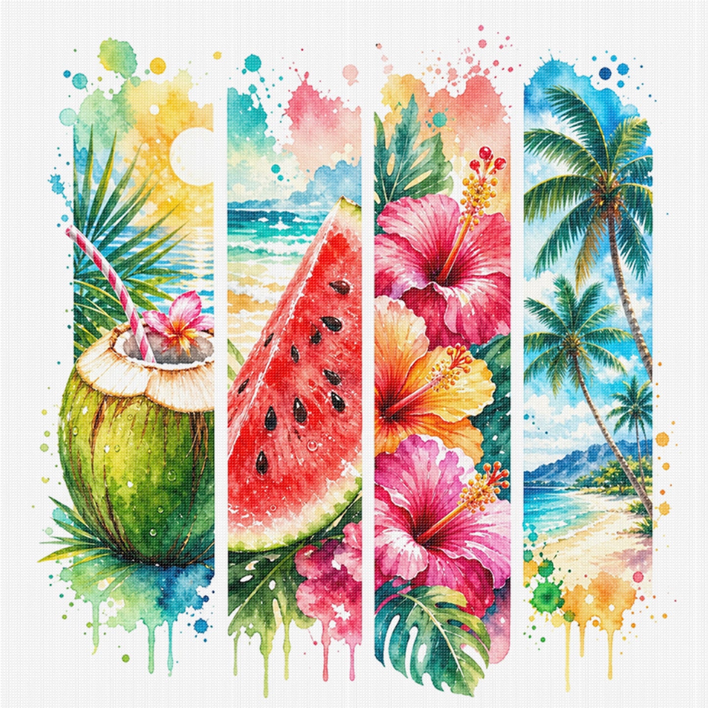 Summer Beach Fruits - Full 11CT Stamped Cross Stitch 45x45CM - Huacan