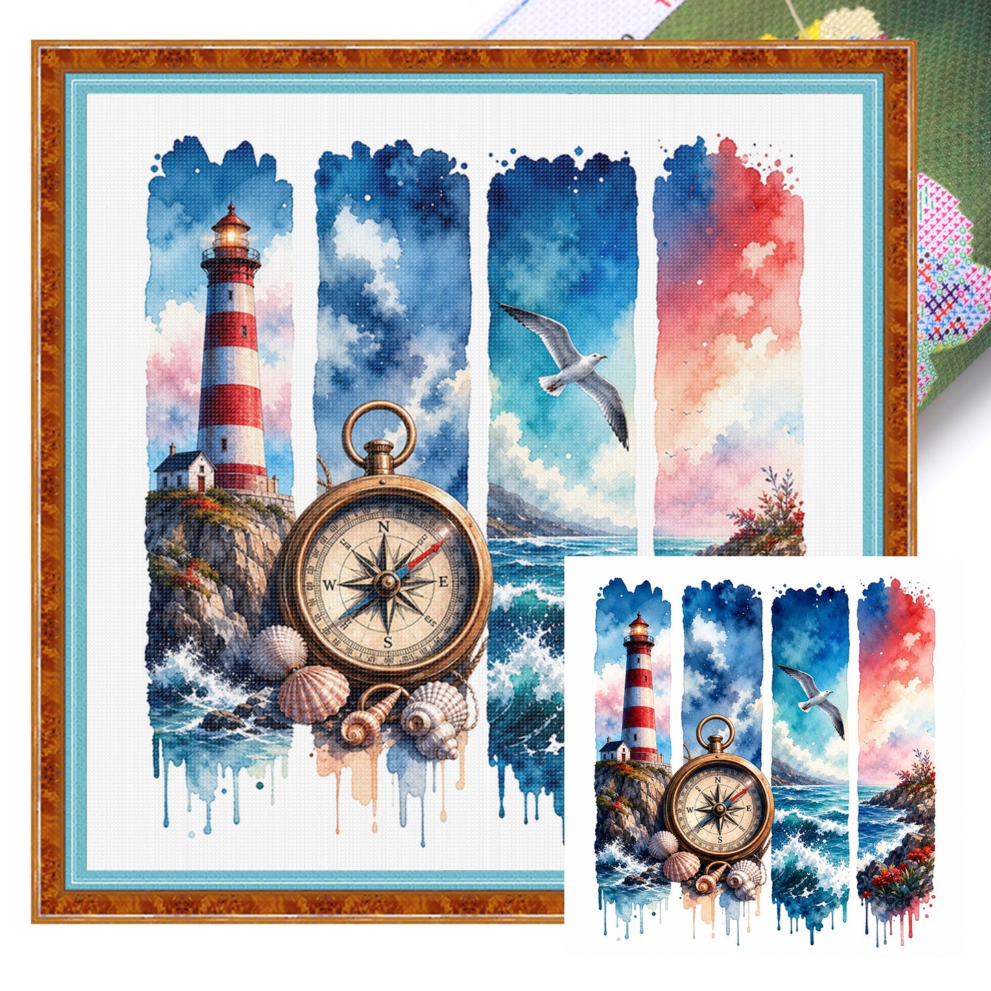 Summer Beach Lighthouse - Full 11CT Stamped Cross Stitch 45x45CM - Huacan
