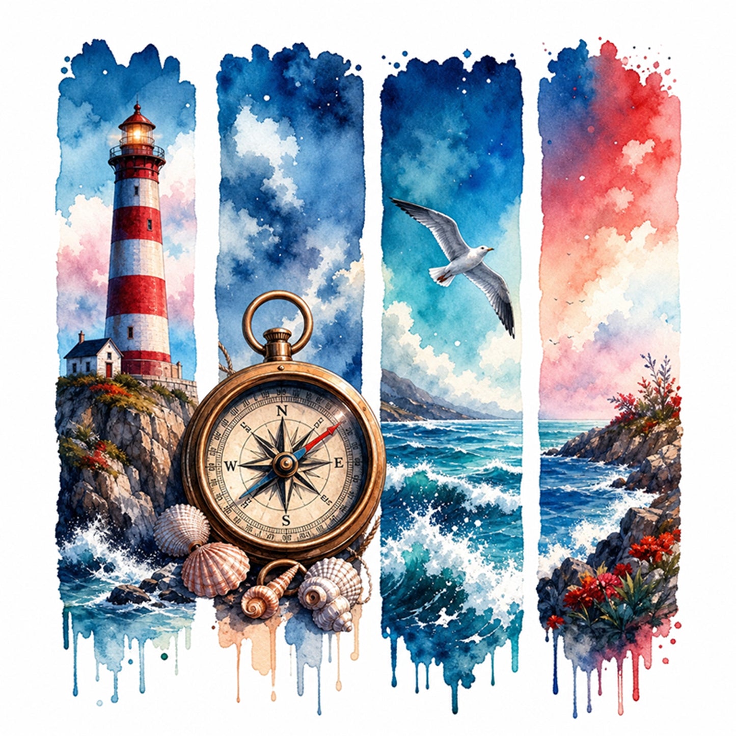 Summer Beach Lighthouse - Full 11CT Stamped Cross Stitch 45x45CM - Huacan