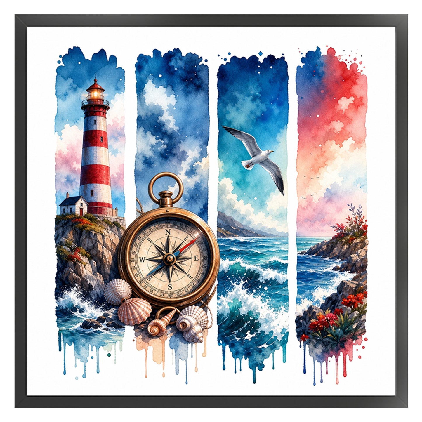 Summer Beach Lighthouse - Full 11CT Stamped Cross Stitch 45x45CM - Huacan