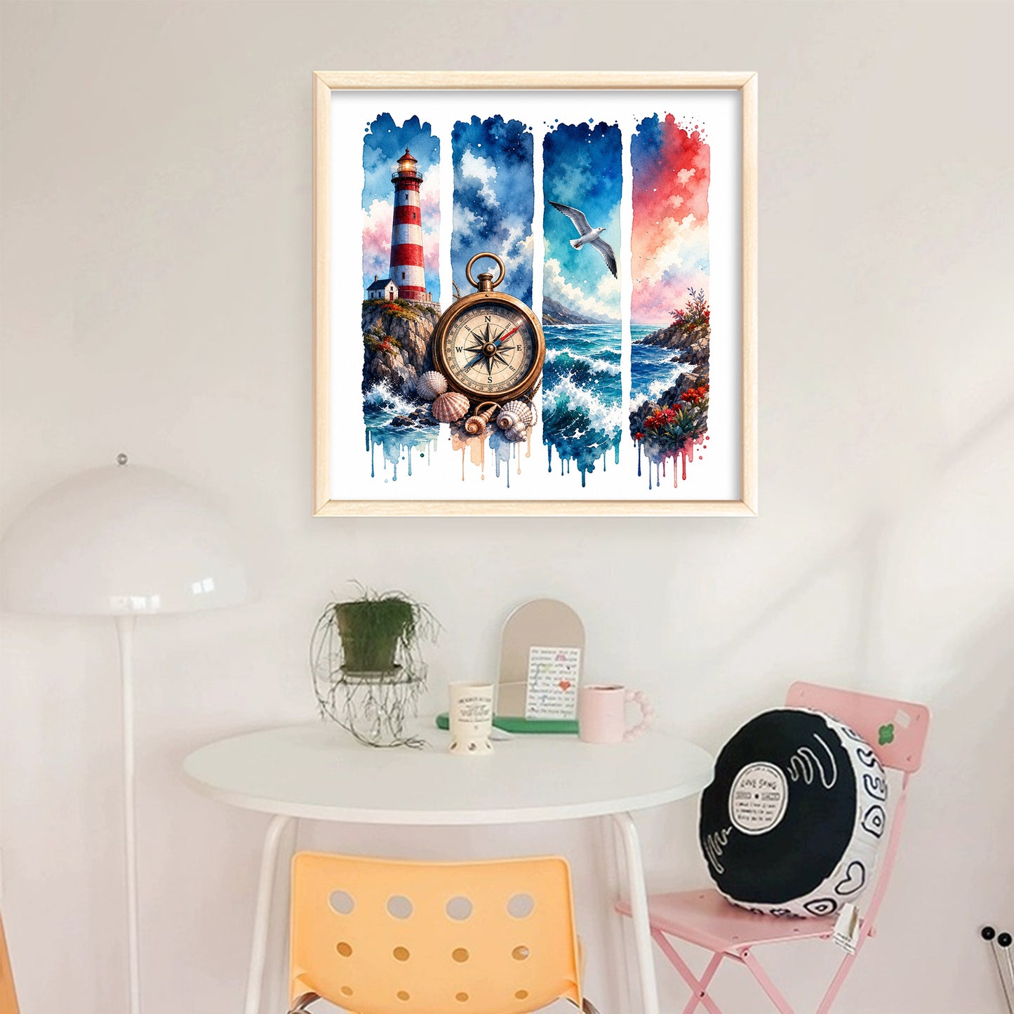 Summer Beach Lighthouse - Full 11CT Stamped Cross Stitch 45x45CM - Huacan