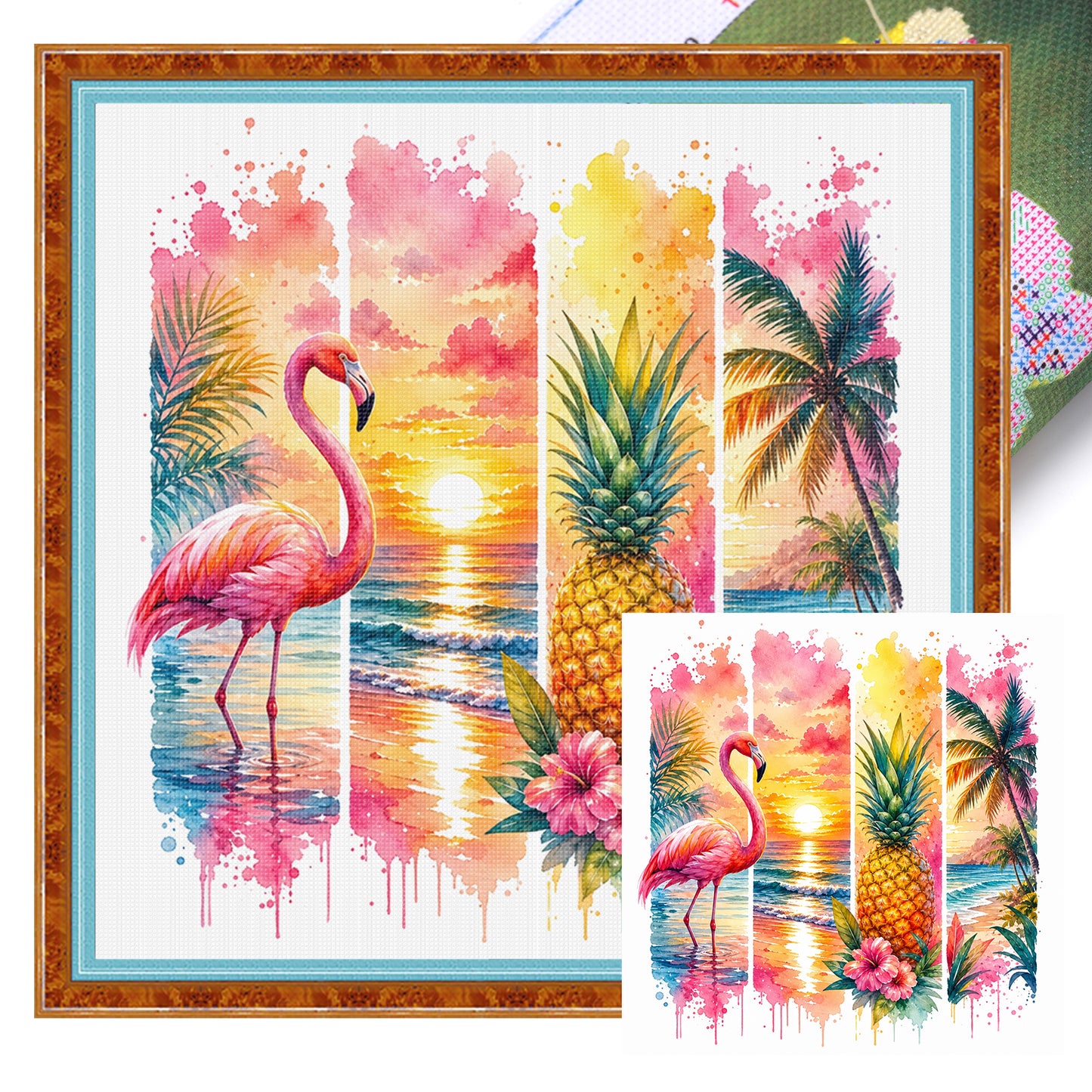 Summer Beach Flamingo - Full 11CT Stamped Cross Stitch 45x45CM - Huacan