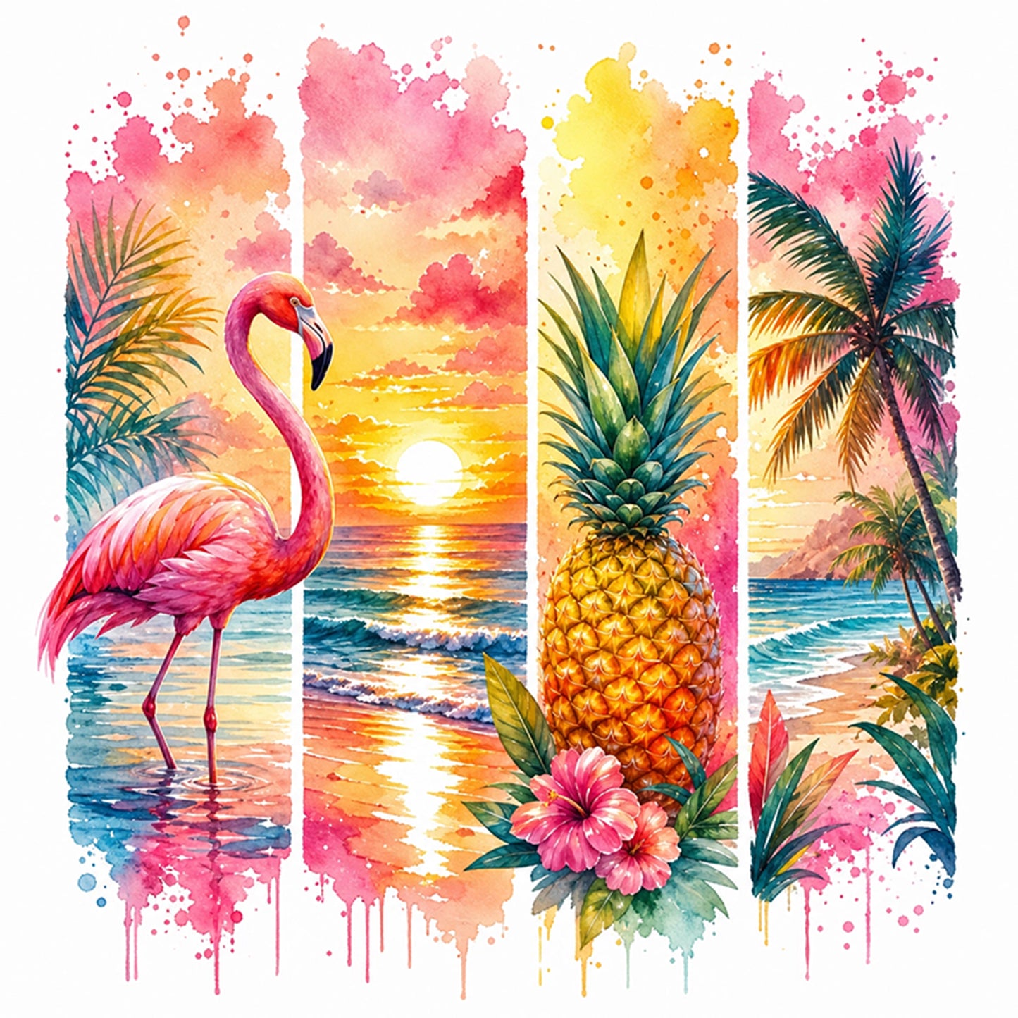 Summer Beach Flamingo - Full 11CT Stamped Cross Stitch 45x45CM - Huacan