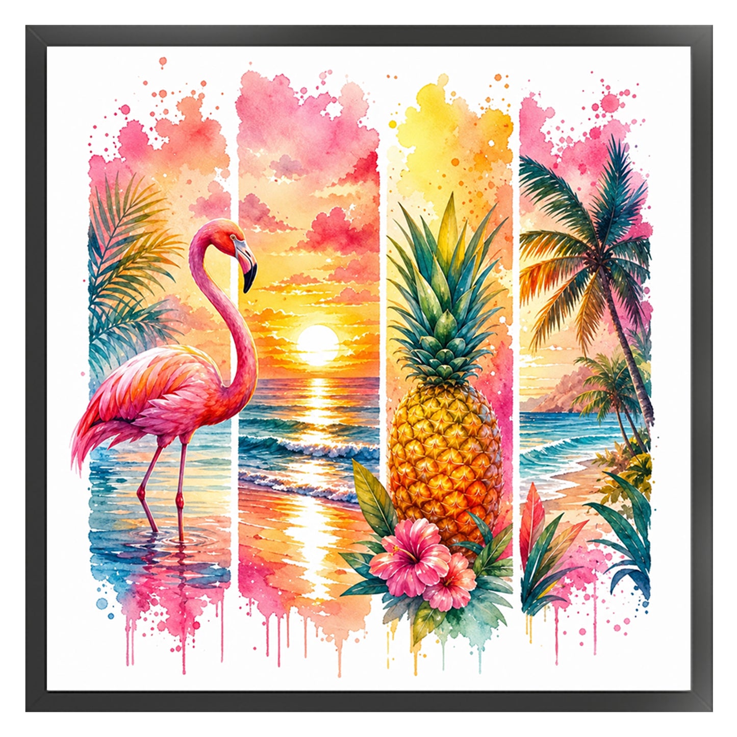 Summer Beach Flamingo - Full 11CT Stamped Cross Stitch 45x45CM - Huacan