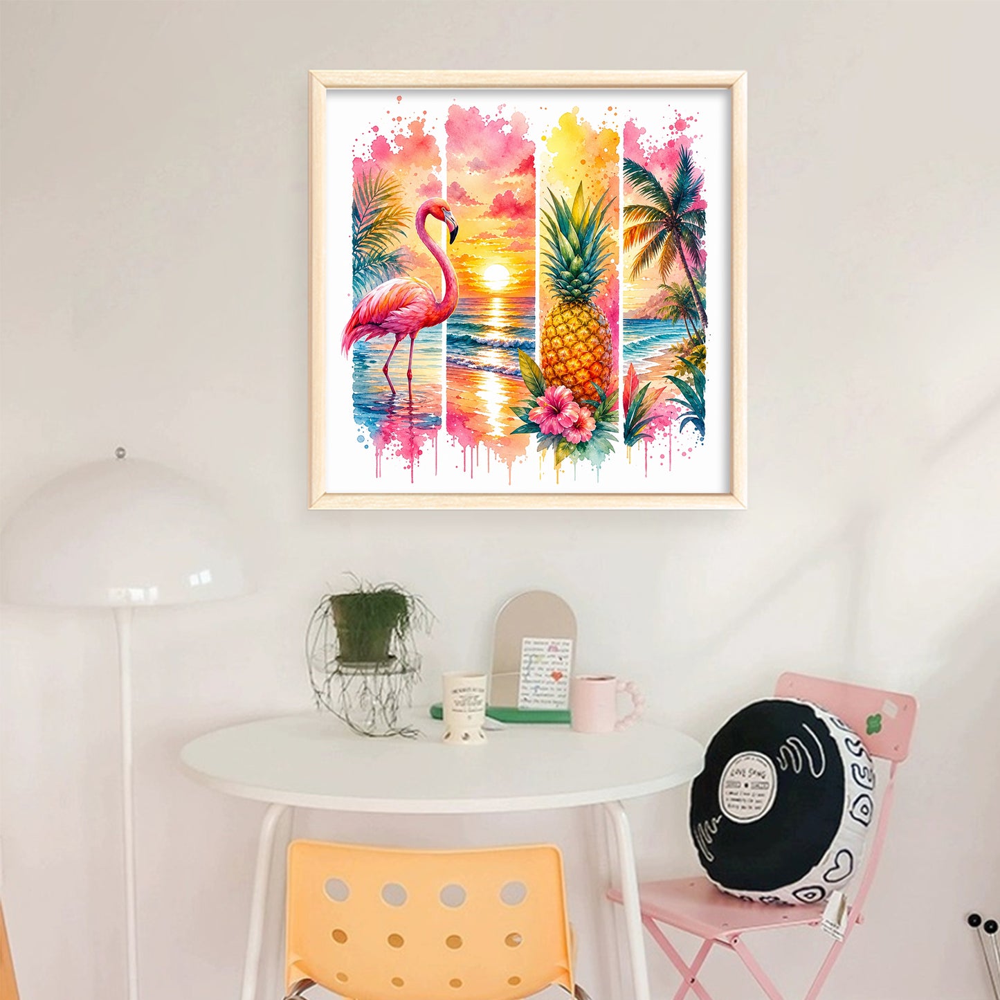 Summer Beach Flamingo - Full 11CT Stamped Cross Stitch 45x45CM - Huacan