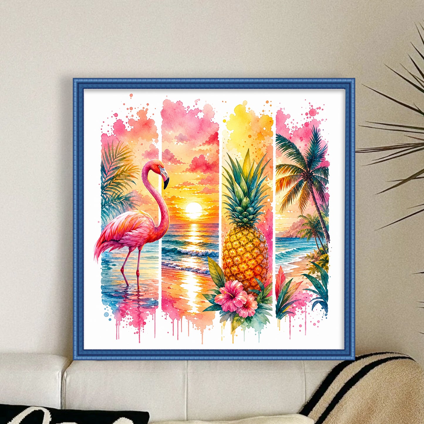 Summer Beach Flamingo - Full 11CT Stamped Cross Stitch 45x45CM - Huacan