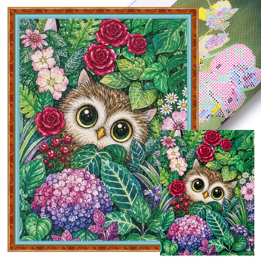 Tropischer Dschungel-Eule – Komplettes 14CT gestempeltes Kreuzstich-Set 30x40 cm – Huacan