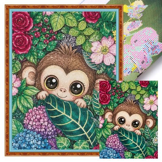 Tropischer Dschungel-Affe - Vollständiges 14CT gestempeltes Kreuzstich-Set 30x40cm - Huacan