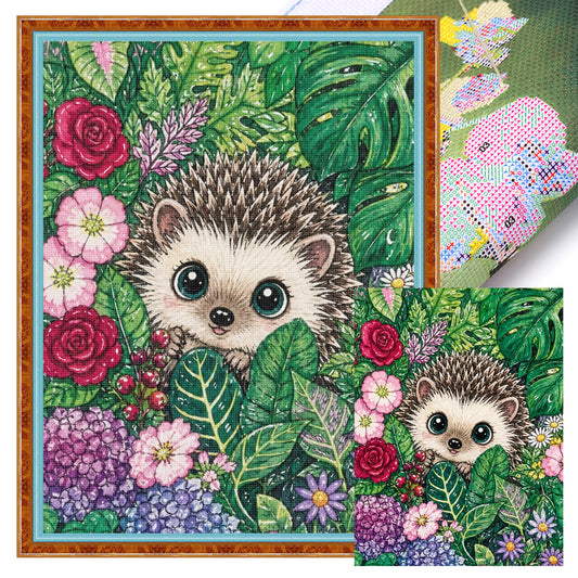 Tropischer Dschungel-Igel - Vollständiges 14CT gestempeltes Kreuzstich-Set 30x40CM - Huacan