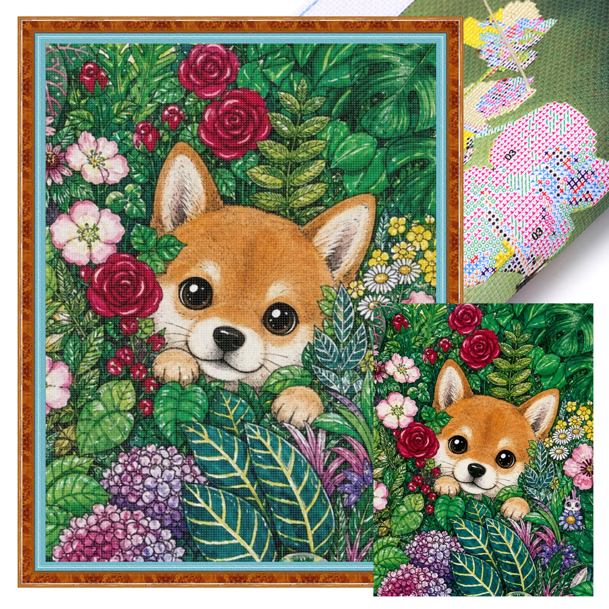 Tropischer Dschungel-Welpe – Vollständiges 14CT gestempeltes Kreuzstich-Set 30x40CM – Huacan