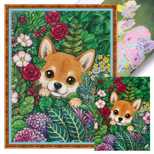 Tropischer Dschungel-Welpe – Vollständiges 14CT gestempeltes Kreuzstich-Set 30x40CM – Huacan