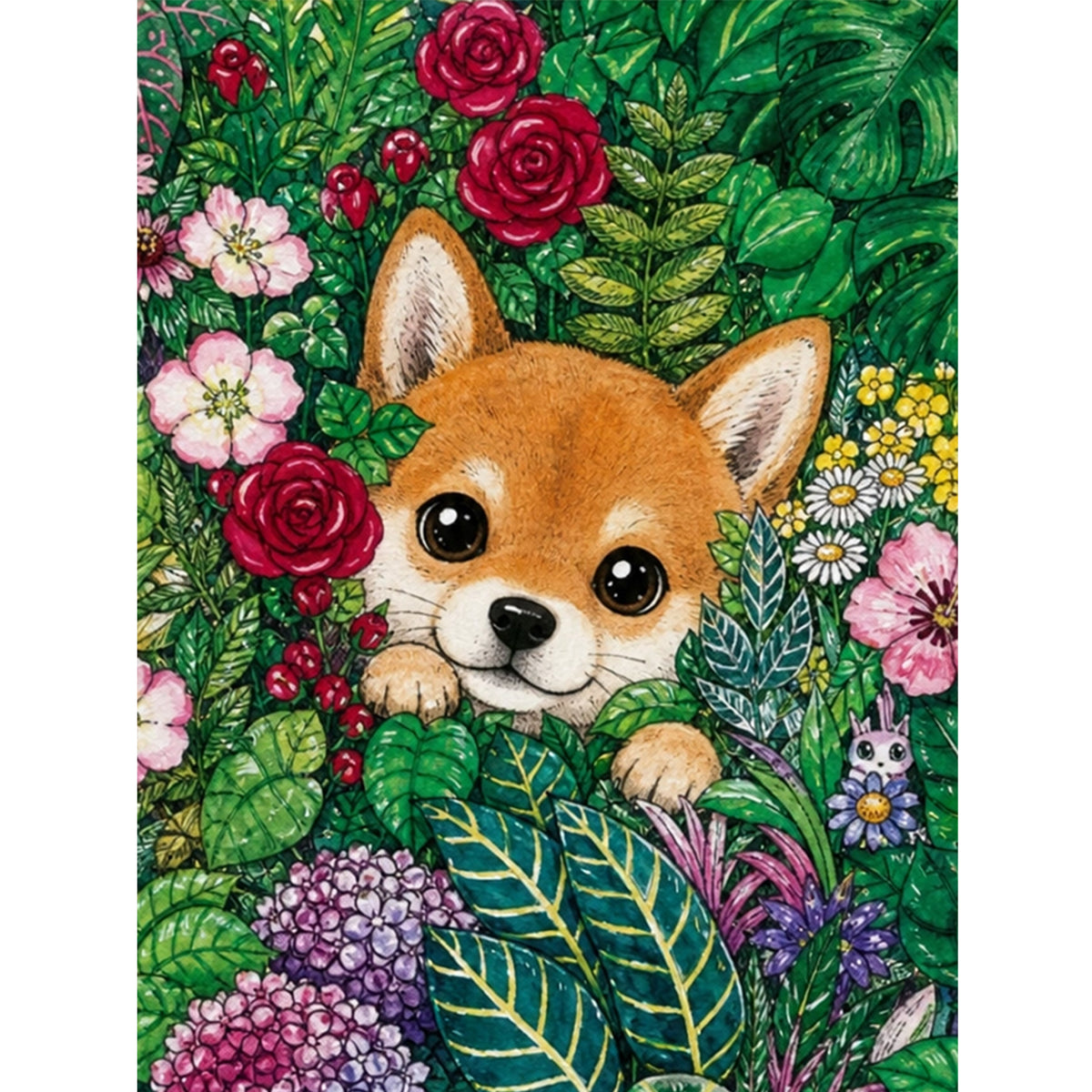 Tropischer Dschungel-Welpe – Vollständiges 14CT gestempeltes Kreuzstich-Set 30x40CM – Huacan