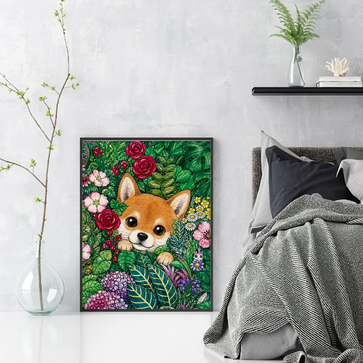 Tropischer Dschungel-Welpe – Vollständiges 14CT gestempeltes Kreuzstich-Set 30x40CM – Huacan