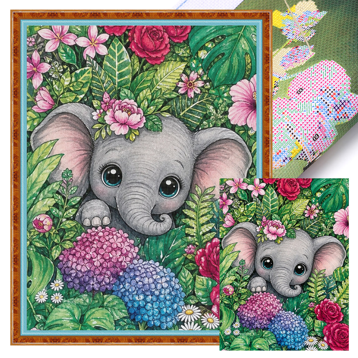 Tropischer Dschungel-Elefant – Vollständiges 14CT gestempeltes Kreuzstich-Set 30x40CM – Huacan